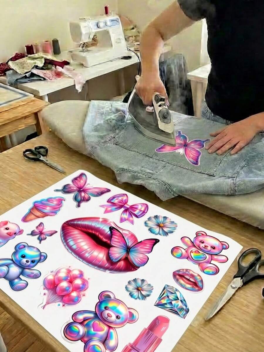 Plantilla de Stickers DTF Planchables para Ropa y Telas con Diseño Rosa y Morado Estilo IA, Transfer Direct to Film para Personalizar Playeras, Sudaderas, Bolsas y Accesorios de Tela, Stickers Textiles Decorativos para DIY, Manualidades y Personalización de Prendas, Diseños Creativos Modernos y Estéticos - A - Ver 1