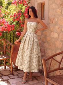 ADYCE Elegant Women's Embroidered Fabric Heart Neck High Waist Open Back Tie A-Line Mid-Length Party Dress, Suitable For Ball, Birthday Party, Evening Gala, Date, Prom, Wedding Guest, Cocktail Party, Family Holiday - Apricot - View 5