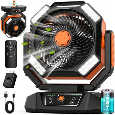 [2-In-1 Portable LED Camping Fan] Portable LED Camping Fan Lamp, USB Rechargeable,Outdoor Handle Light For , Office, Party, Fi