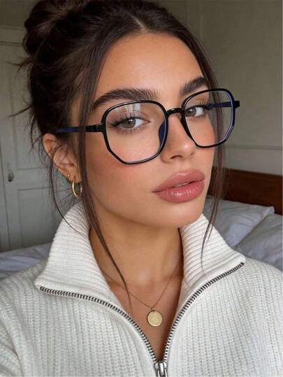 1副透明时尚方形眼镜，多功能休闲风格女士眼镜，适合日常使用、街头摄影、阅读、写作、度假、旅行、海滩配饰。