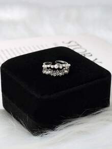 1pc Starry Sky Sparkling Pearl Double-Layer Open Ring, Luxury Niche Fashion Knuckle Ring - Multicolor - View 6