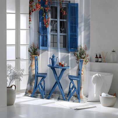 1件装风景印花浴帘，高品质家居装饰浴帘，现代百搭浴室配套浴帘，四季通用浴帘，带12个挂钩