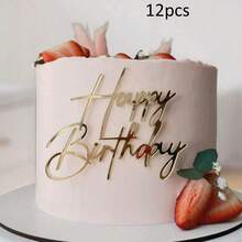 6pcs/12pcs Gold Acrylic Creative Happy Birthday Cake Topper For Birthday Party DIY Cake Dessert Baking Decoration Supplies Excluding The Crown - Multicolor - View 16