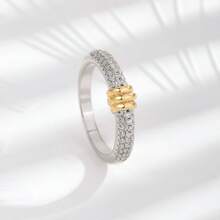 1枚简约18K镀金铜锆石戒指，适合女士日常佩戴 - 彩色 - 查看 5