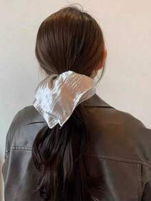 1pc Shiny Silver Square Scarf, Large Size Women Hair Scrunchie, Women Low Ponytail Hair Tie, Extra Large Retro Square Hair Scrunchie, Fashion Hair Accessory, Retro Style, Soft Smooth Fabric, Stylish Hair Scrunchie Hair Accessory Hair Elastics Hair Rubber Bands Hair Rope - Multicolor - View 4