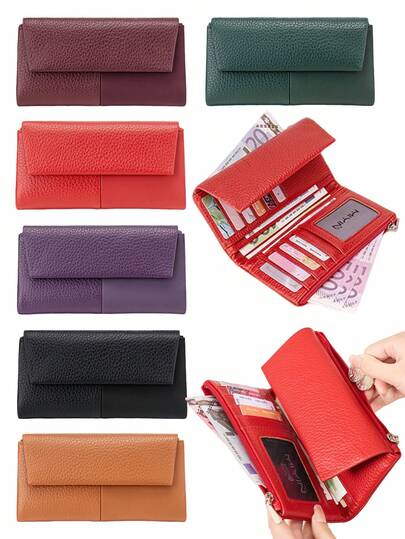 CHARM INFINITE Nueva cartera larga de mujer de piel de PU suave, diseño multifuncional y multicapa, cierre magnético con patchwork elegante, múltiples ranuras para tarjetas, monedero con cremallera doble, portador de tarjeta de identificación, plegable ligero y práctico, adecuado para fiesta, cita, regalo de vacaciones