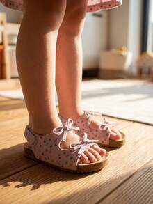 Sandálias de madeira macias com flor para meninas de 3 a 8 anos, Fechadas em camurça rosa/roxa com mini laço, Ajustável, Sapatos de verão planos - Melancia - Visão 8