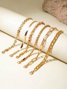 imoli 6pcs/Set Fashion Minimalist Basic Summer Flat Snake Chain Bracelet Set, Suitable For Women As Beach Holiday, Gathering With Friends, Daily Wear Jewelry Gift - 30757-bra-g - View 6