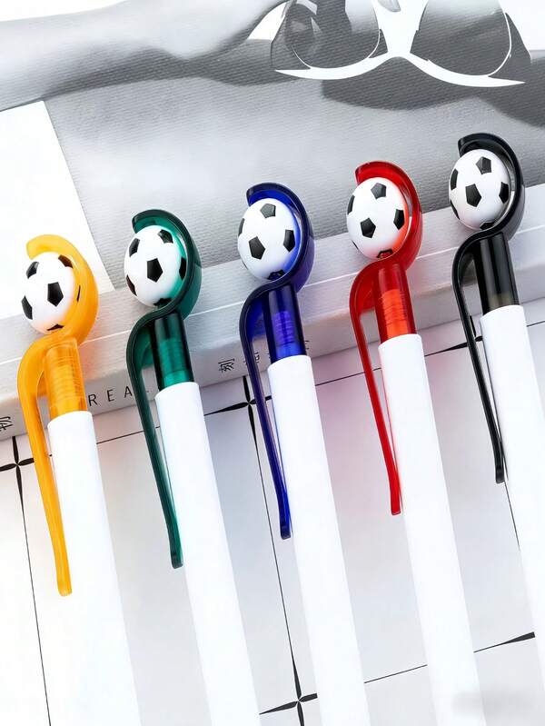 2pcs/Set Football Shaped Stress Relief Roller Ball Pens, Random Colors, Neutral Pens, Stationery, Interesting Football Click Pens, Multifunctional Bouncing Pens, Suitable For Back To School, School And Office Supplies, Also A Great Gift Choice.