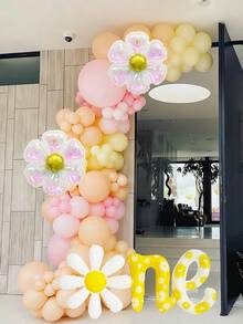 89pcs Daisy Balloon Arch Set, Includes Daisy Print Letter Balloons, Retro Boho Style Pink White Yellow Balloons Arch, Colorful Daisy Flower Balloons, Suitable For Celebrating Sweet Wedding, Engagement Party, Birthday Party, Anniversary, Home Or Garden Decor, Bridal Shower, Graduation Ceremony, Daisy Themed Party, Boho Themed Party - Multicolor - View 4