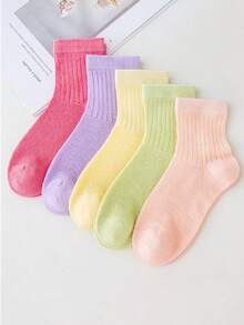 5 Pairs Breathable Thin Candy Color Macaron Girls Socks, 1-16 Years Old Children's Spring/Summer Mesh Socks, Moisture-Wicking Casual Sports Socks - Multicolor - View 2
