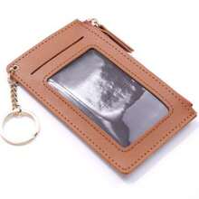 便携式拉链卡包，带钥匙扣 - 棕色 - 查看 3