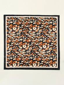 1pc Women's Fashion 90cm Square Scarf, Spring/Summer Bandana, Leopard Print Satin Headscarf - Black - View 4