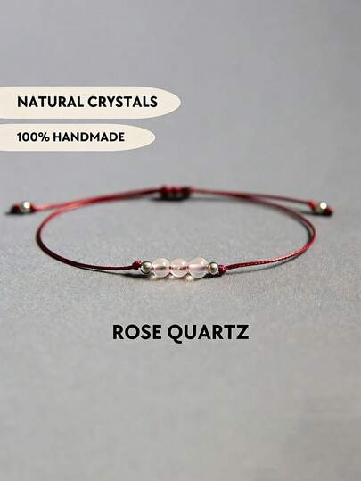 玫瑰石英串珠手链 - 天然宝石水晶手链，女士专属 | 定制瑜伽礼物 | 送给女友的完美礼物，周年纪念日及特殊场合的理想之选