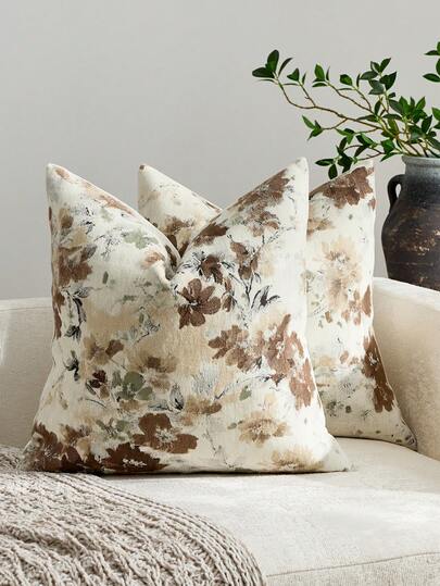 Capa de almofada decorativa com estampa vintage de plantas e flores (1 peça), moderna e retrô, em jacquard chenille e imitação de cashmere, ideal para decoração de casa, sofá, cama, quarto, presente, decoração de festas e todas as estações.