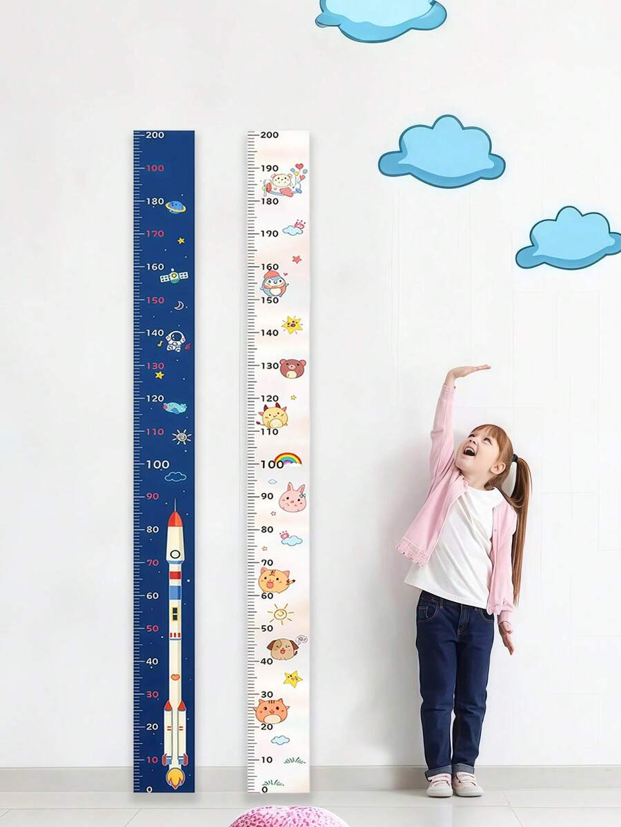 1pc Baby/Kids Room Height Ruler Wall Sticker, Full Sheet Self-Adhesive Removable Decal, Non-Damaging Wall Height Measurement, Creative Cartoon Space, Planet, Cute Animal Design, Suitable For Bedroom, Living Room, Nursery - Multicolor - View 1