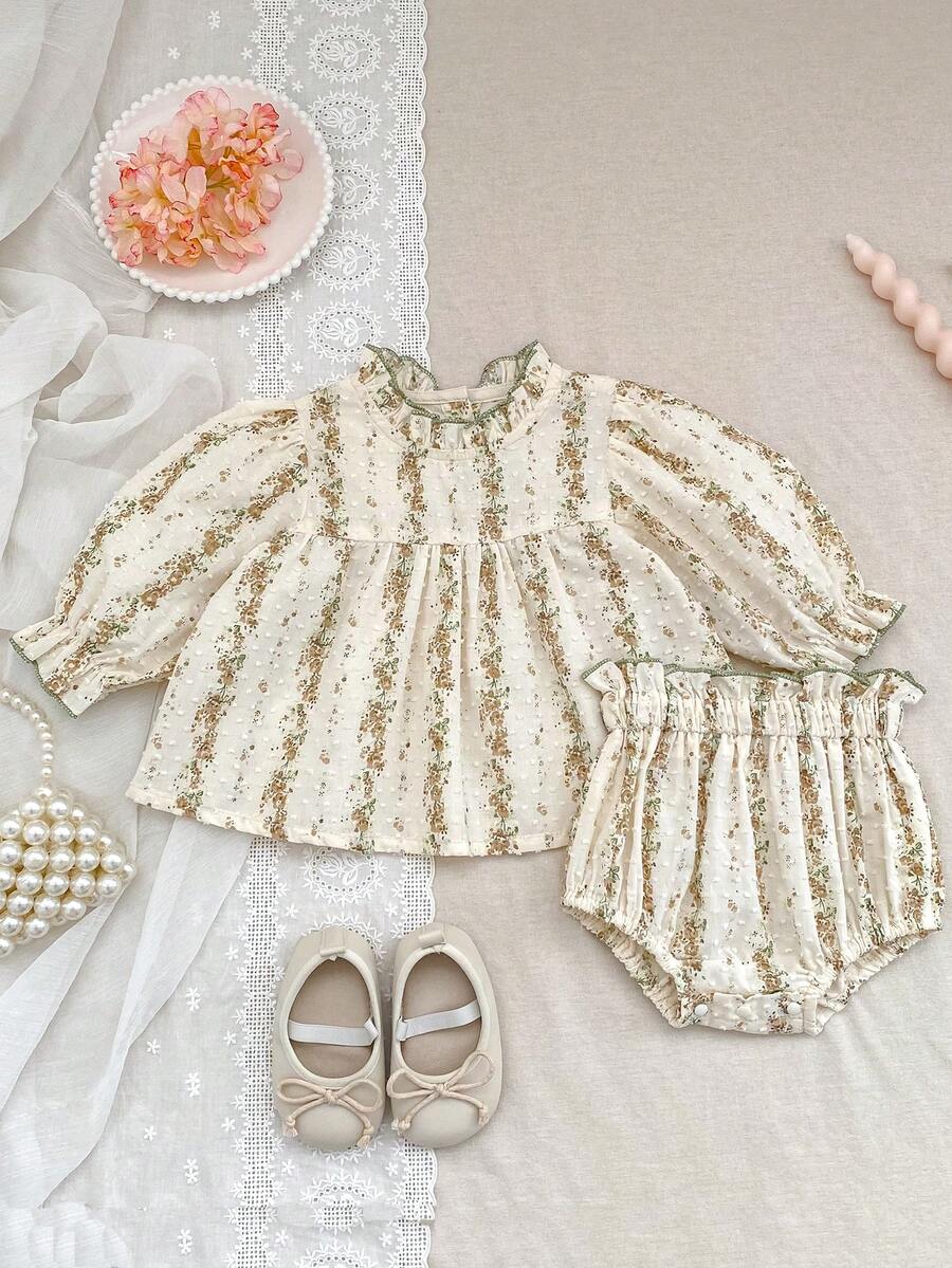 2pcs/Set Girls' Floral Embroidery Shirt And Cargo Pants Outfit, Fashionable Spring/Autumn Toddler Clothes