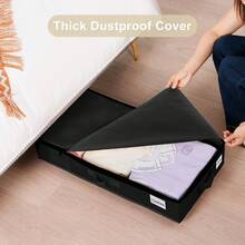 1pc Thickened Non-Woven Fabric Foldable Underbed Storage Box With Wheels, Large Capacity Clothes Storage Bin, Mobile Storage Rack - Black - View 3