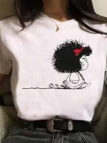 Camiseta divertida de algodón con estampado de Mafalda Haruku Ulzzang Kawa Rtoon para algodón antiarrugas de 2220g.jpg220 g Camiseta de algodón puro de 220 g para primavera-verano. Siente la temporada en su máxima expresión. Nuestra camiseta de algodón puro de está tejida para una transpirabilidad y suavidad excepcionales, lo que la convierte en tu compañera ideal desde las flores de primavera hasta el sol de verano. Diseñada para la comodidad durante todo el día, es más que un básico: es un regalo considerado y práctico para envolver a tus seres queridos en una comodidad inquebrantable. - Blanco - Ver 1