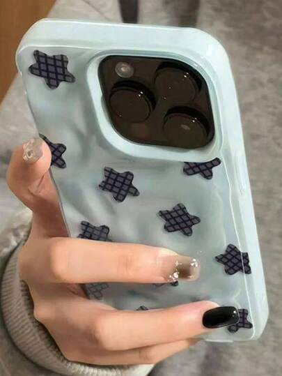 Y2K 可爱黑色网状星形皱纹图案手机壳，适用于 17 Pro Max、17 Pro、17 Air、16 Pro Max、14、15 Pro、16 Plus、13、12、11，软壳