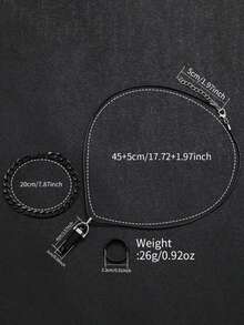 4PCS Simple Casual Men's Quartz Watch, Fashionable And Minimalist Men's Black Watch Accessory Set. Includes A Square Dial Black Leather Strap Watch, Geometric Pendant Necklace, Ring, And Chunky Chain Bracelet. - Black - View 8