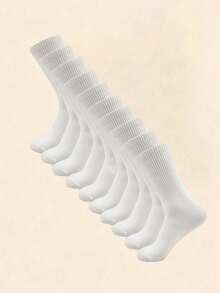40只/20只/10只/2只装 男女通用白色中筒袜，休闲舒适透气，适合日常穿着，居家、旅行、户外活动皆宜，简约亲肤 - 白色 - 查看 1