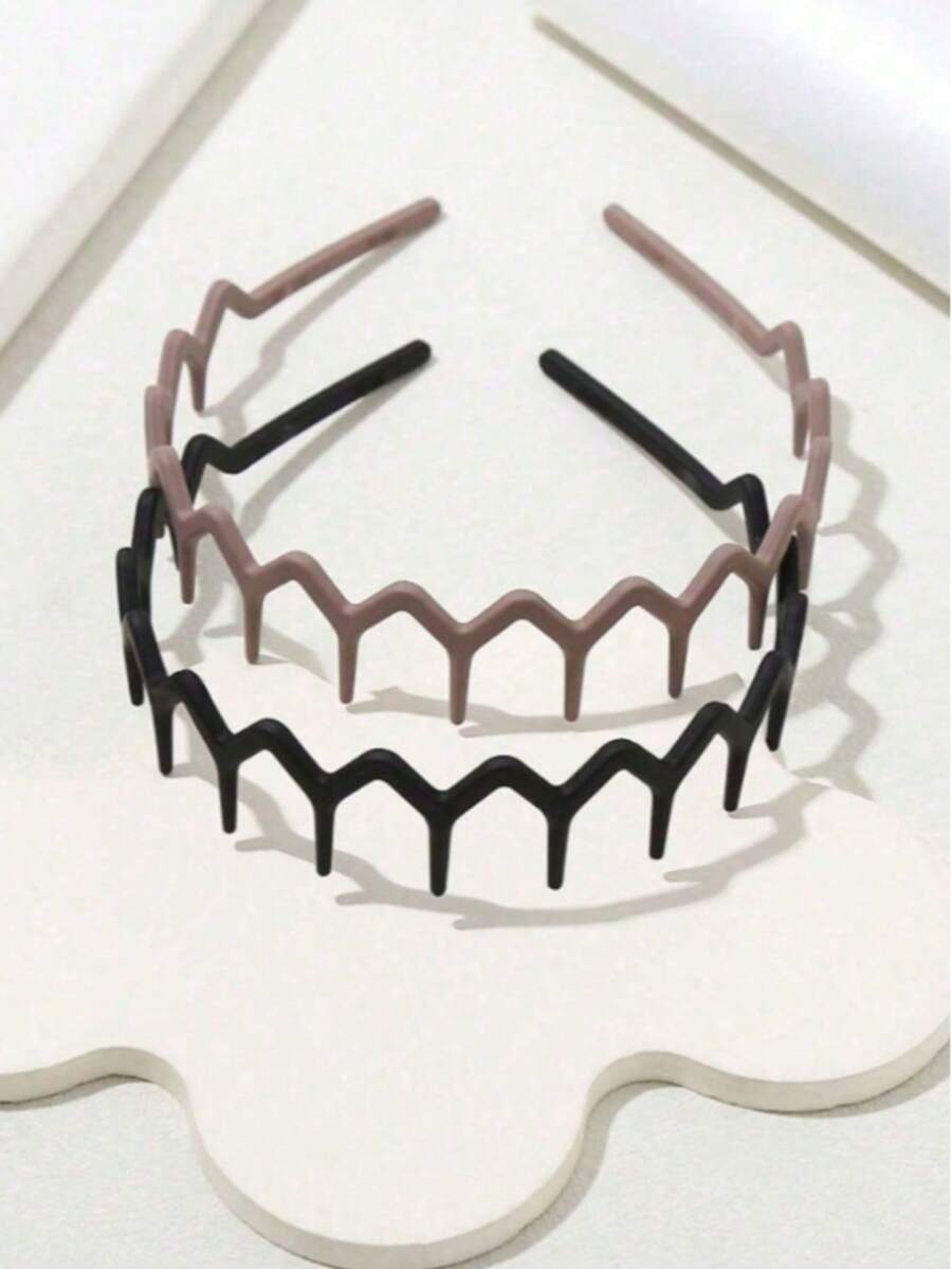 2条哑光防滑锯齿发带，时尚锯齿波浪发带，长齿头巾，女士防滑洗脸发带，多功能发夹发饰 - 磨砂款 - 查看 1