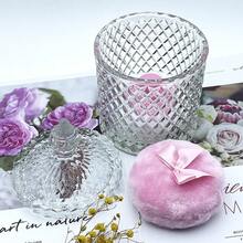 Luxury 4 Inch Glass Powder Container With 2 Soft Puffs For Loose Powder - 1 Handle 1 Bow Pink Puffs With Pointed Cylinder-clear-large - View 3