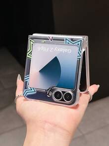 1pc Fashion Simple Matte PC Material Simple And Cute Double Layer Star Element Folding Phone Case, Can Protect And Prevent Falling For: SamsungGalaxy Zflip 3/Zflip 4/Zflip 5/Zflip 6/Zflip 7/ Find N3 Flip/ Razr 50 Ultra/ Razr 60 Ultra/ 60/ Lola Razr 50/XiaomiMIX Flip/Galaxy Z Flip7 FE - Clear - View 3