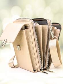 Tas Selempang Baru, Dompet Ponsel Multifungsi Kapasitas Besar dengan Resleting Ganda, Modis, Minimalis Namun Elegan dan Lembut, Cocok untuk Liburan Santai dan Kencan - Aprikot - View 3