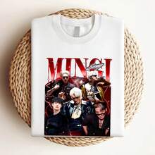 T-shirt femme imprimé Édition limitée Mingi Kpop T-shirt vintage rétro années 90 Bootleg Merch, manches longues ou courtes - Blanc - Voir 3