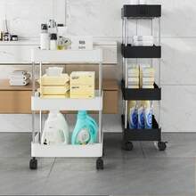 Multifunctional White Sliding Storage Rack Trolley, Hollow Draining Multi-Layer Ultra-Thin Storage Trolley, Slim Storage Trolley, Rolling Storage Trolley, Narrow Shelving Unit, Bathroom Storage Rack, Mobile Storage Rack For Kitchen, Bathroom, Laundry Room, Space-Saving Storage Rack, Multi-Tier Floor-Standing Shelving Unit, Suitable For Kitchen, Laundry Room And Other Narrow Spaces - Multicolor - View 12