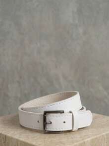 Women's Set Of Belts With Metallic Roller Buckle In Minimalist Faux Leather - 1 White - View 1