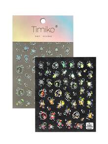 一张梦幻冬日美甲贴纸，饰有雪花和透明气泡，采用全息虹彩效果，折射出迷人的彩虹色调，搭配精致的透明气泡和圣诞装饰，整体设计散发出梦幻般的冬日气息和节日氛围。梦幻浪漫的风格，璀璨夺目，是喜爱冬日美学、圣诞节庆典和奇幻之美人士的理想之选。 - 彩色 - 查看 9