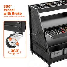 4-Tier Heavy-Duty Rolling Tool Storage Cart With Pegboard And Drawer, Garage Organizer For Tools, Equipment & Supplies - A - View 7