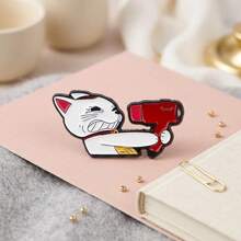 脾气暴躁的招财猫吹风机胸针，趣味珐琅别针，个性化配饰“吹你脸”招财猫胸针，日式趣味徽章，小众奇趣别针 - 紅色 - 查看 10