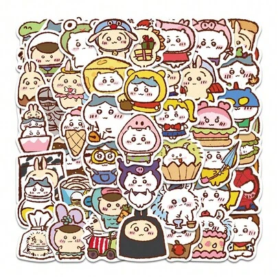 65pcs Japanese New Top Cute Creature Second Creation Handbook Sticker Waterproof Sticker, Perfect Small Gift For Fans, Family, And Friends, Girls' Day Gift White Valentine's Day Gift Easter Gift