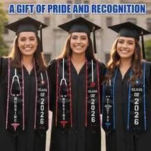 Nursing RN Graduation Stoles With Glitter Ribbon Trim, Graduation Sash Nurses School Gifts, 70 Inch - Kim tuyến xanh - Xem 3