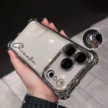 客製化手機殼，適用於 iPhone 11 12 13 14 15 16 17 Pro Max 17 Air，透明防震電鍍鏡頭膜相機保護，壓克力+TPU 緩衝保護殼，適合聖誕禮物 - 銀色 - 查看 4
