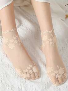 1/5/10 Pairs Of Breathable Elastic Women's Lace Transparent Invisible Summer Thin Non-Slip Leaves Short Ankle Socks - Multicolor - View 6