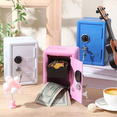 1pc Mini Metal Piggy Bank With Password And Key Double Lock, Portable Small Box For Storing Cash, Coins, Jewelry And Other Valuables, Suitable For Home, Office And Children's Savings Gift