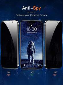 6片装全覆盖隐私钢化玻璃屏幕保护膜，兼容 17 Pro Max/17 Air/16 Pro Max/15 Pro/17/16/15/14/13/12/11/16e/Plus/Mini/X/XR/XS Max/7/8/SE2/SE3，9H+硬度，超高清，防刮花，防指纹，易于安装，防窥视 - 黑色-6PCS - 查看 2