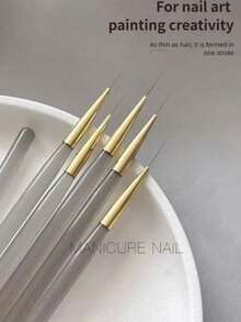 5pcs/Set Japanese Style Fine Liner Nail Art Pens, Gray Handle Nail Painting Brushes - Multicolor - View 4