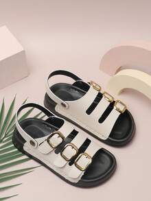 1 đôi dép xăng đan có khóa cài cho bé, kiểu dáng thời trang, đa năng, thoải mái, đế bằng, dép đi biển cho trẻ em (nam và nữ). - trắng - Xem 2