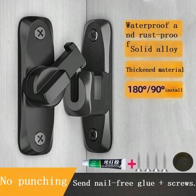 1 pieza Cerrojo de puerta sin taladro, Cerrojo de puerta de empuje-tracción de 90 grados, Cerradura de puerta corredera de 180 grados, Herraje antirrobo de aleación de zinc
