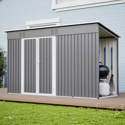 4x10 FT Metal Garden Shed With Double Door & Ventilation Sturdy Steel Garden Shed For Tools & Equipment Weatherproof Outdoor Organizer For Garden, Patio & Yard With Reinforced Frame – Grey