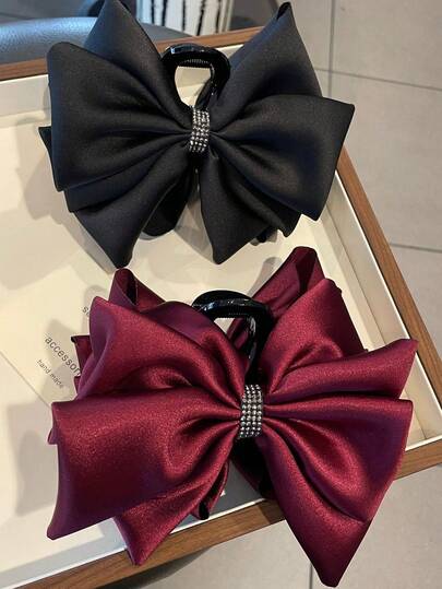 Elegant Korean Style High-End Satin Solid Color Bow Tie Fashionable Elegant Hair Claw Hair Clip Solid Color Clamp Hair Accessory