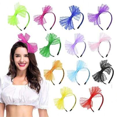 1/3/6/9pcs Lace Bow Headband, Retro 80s Costume Theme Party Accessories For Women