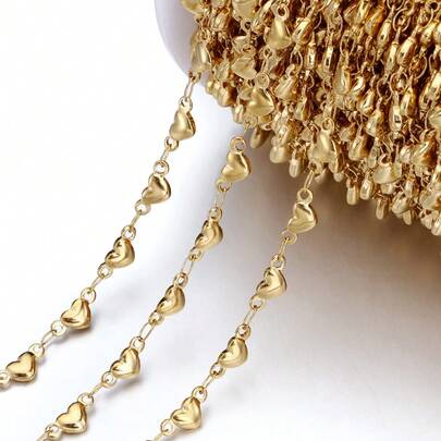 1m Fashionable Stainless Steel Gold Heart Chain, Suitable For DIY Handmade Women Necklace, Bracelet, Jewelry Accessories