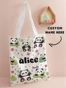 1 st anpassningsbar casual tote bag för barn med namn/text och tryckt tecknad bilmönster, axelväska, shoppingväska, återanvändbar mode-ryggsäck, multifunktionell axelväska och shoppingväska - Multifärgad - Visa 3